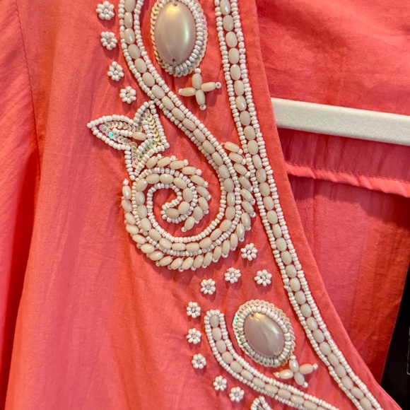 Woman's Tunic, Peach, Beaded, Applique, Size XL - Picture 3 of 13